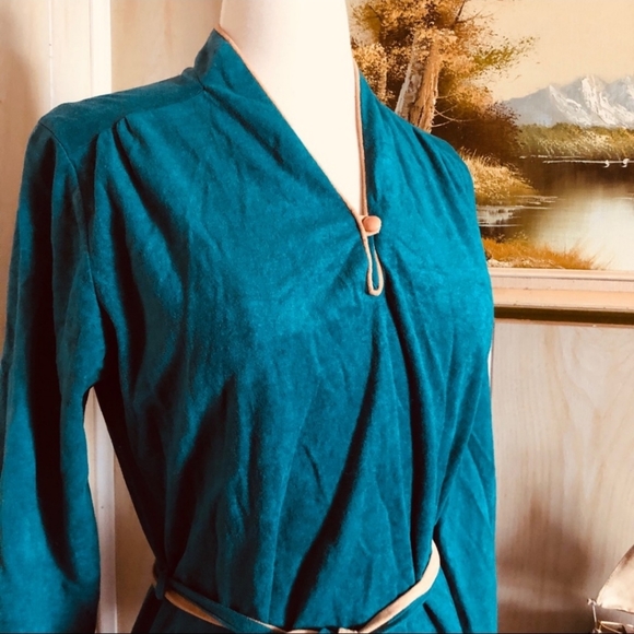 Vintage 1970s Turquoise Terry Cloth Dress - Picture 3 of 5